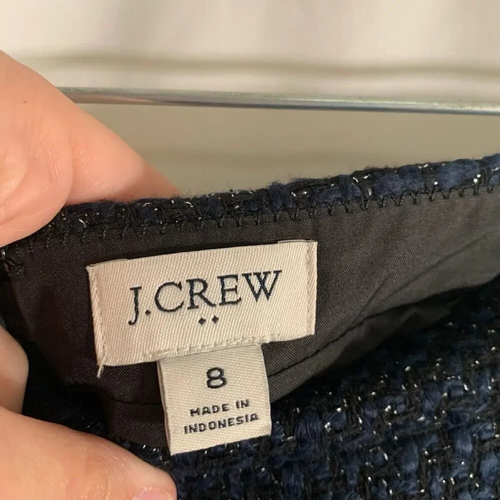 J. Crew Wool Blend Skirt Women's 8 Blue Zip Back Knee Length 32